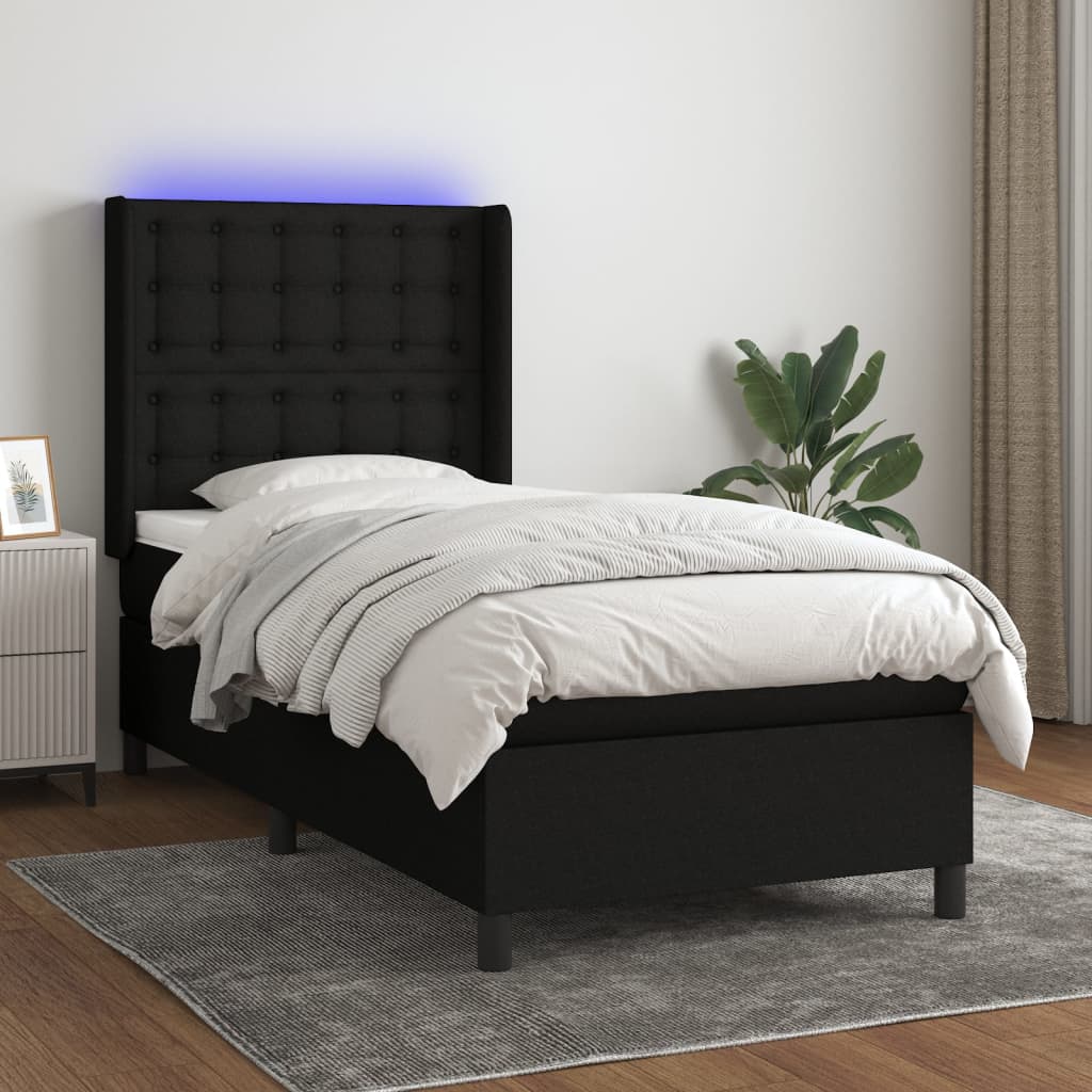 Boxspringbett Mit Matratze & Led Stoff Schwarz