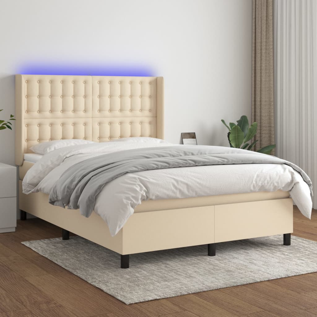 Boxspringbett Mit Matratze & Led Stoff Creme