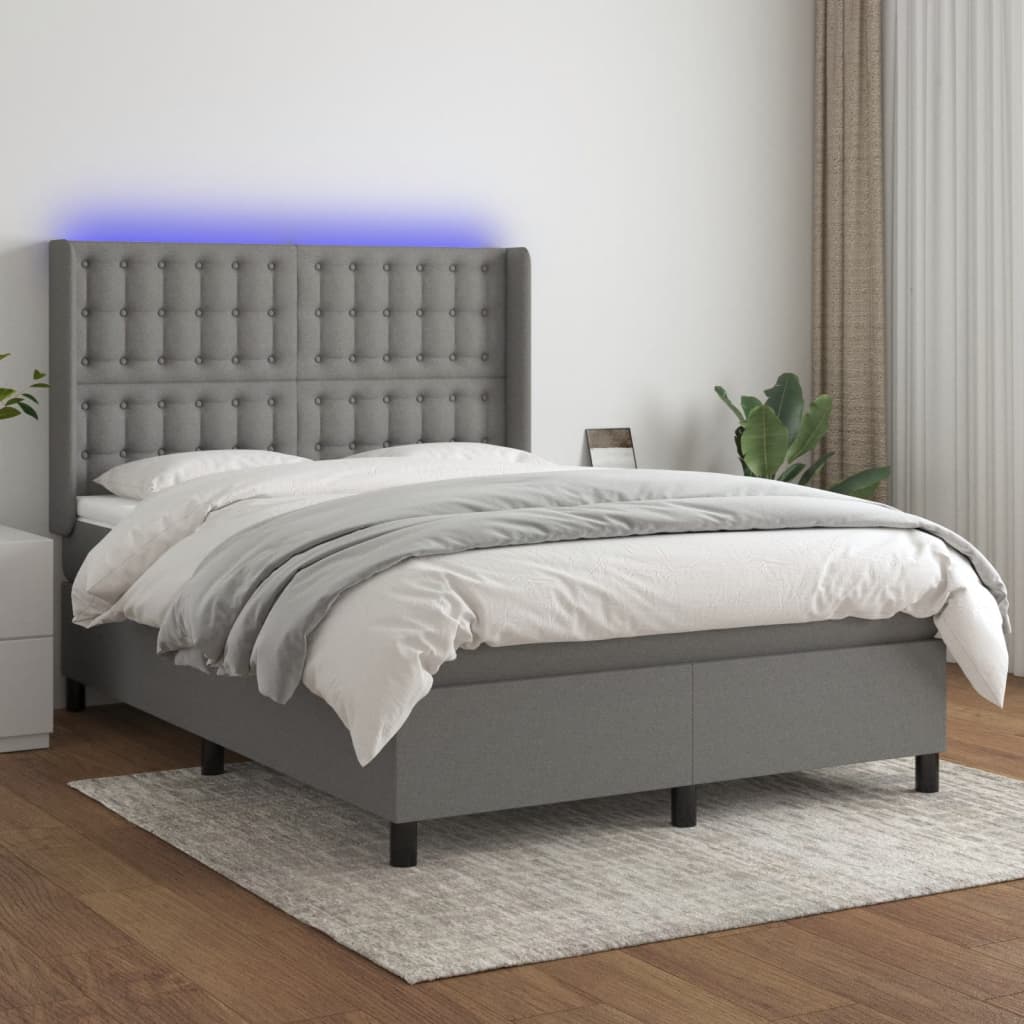Boxspringbett Mit Matratze & Led Stoff Dunkelgrau