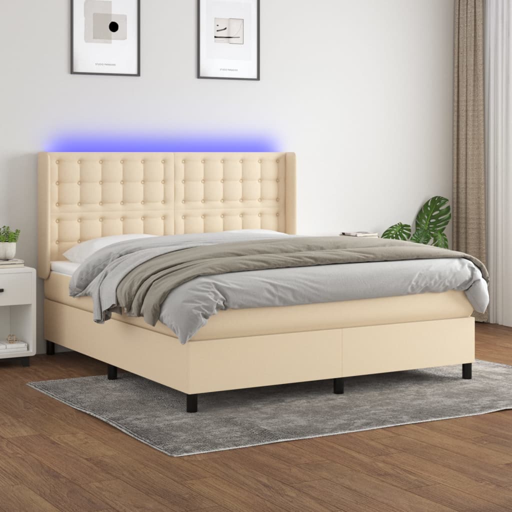 Boxspringbett Mit Matratze & Led Stoff Creme