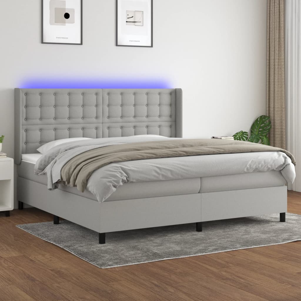 Boxspringbett Mit Matratze & Led Stoff Hellgrau