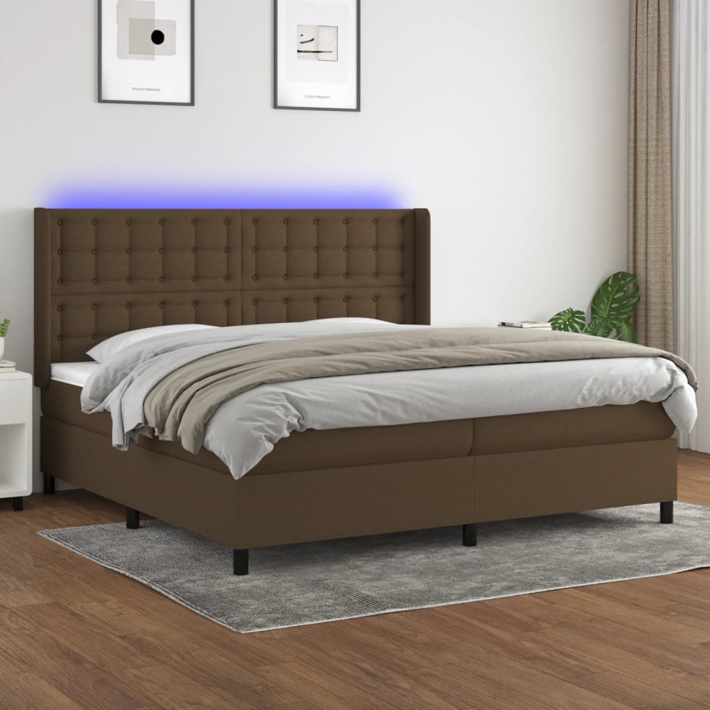 Boxspringbett Mit Matratze & Led Stoff Dunkelbraun