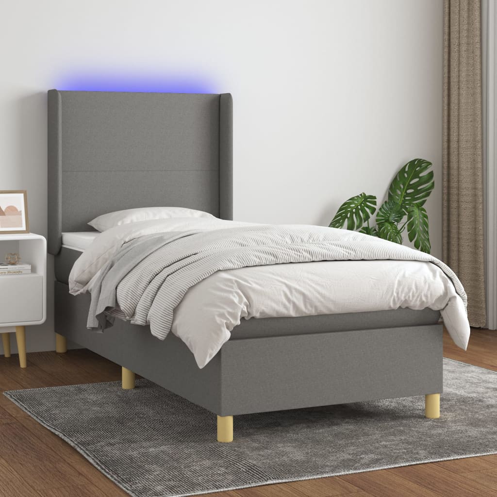 Boxspringbett Mit Matratze & Led Stoff Dunkelgrau