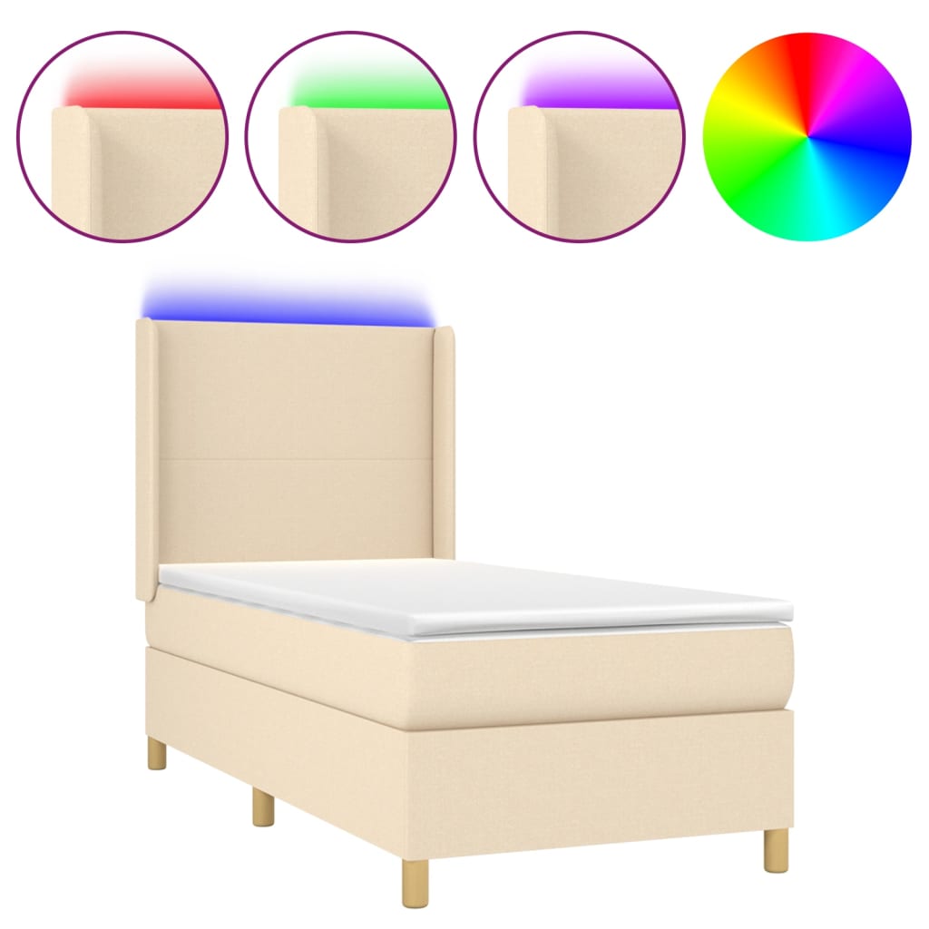 Boxspringbett Mit Matratze & Led Stoff Creme