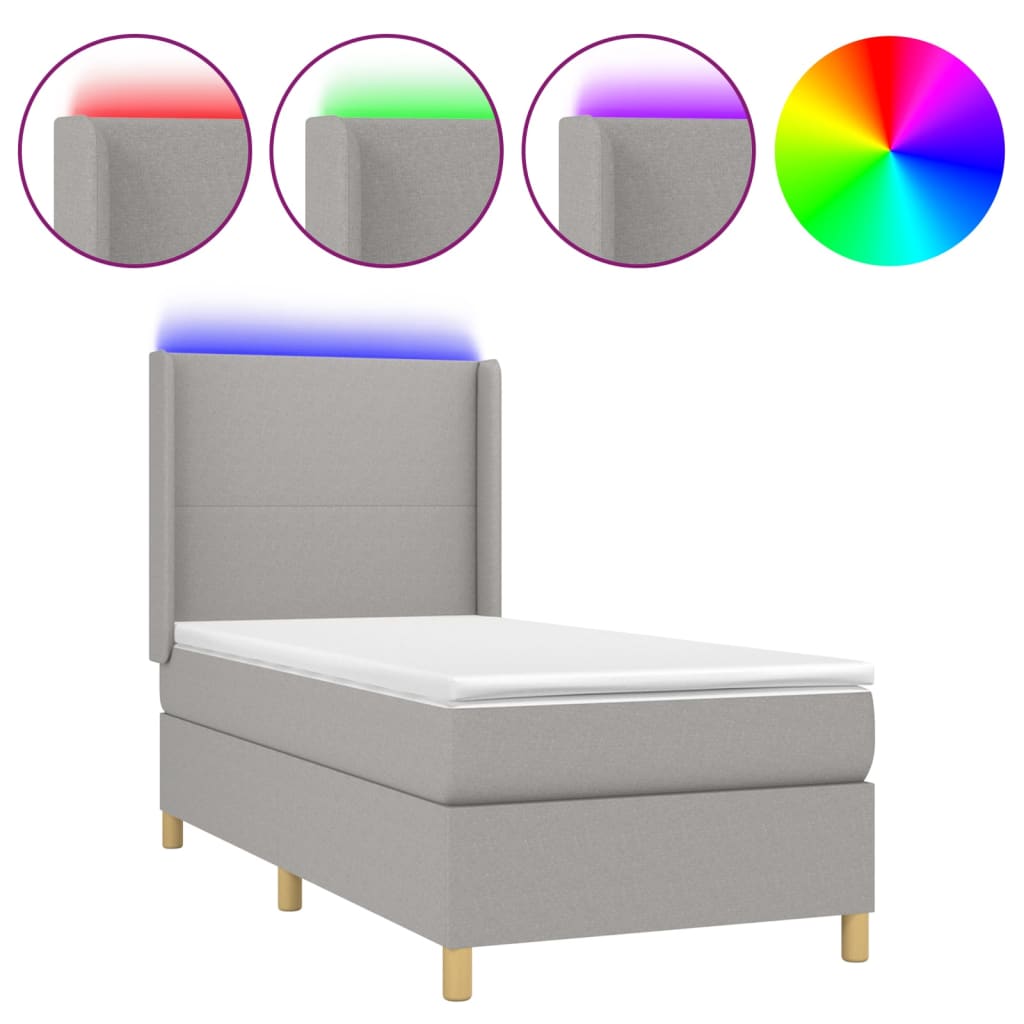 Boxspringbett Mit Matratze & Led Stoff Hellgrau