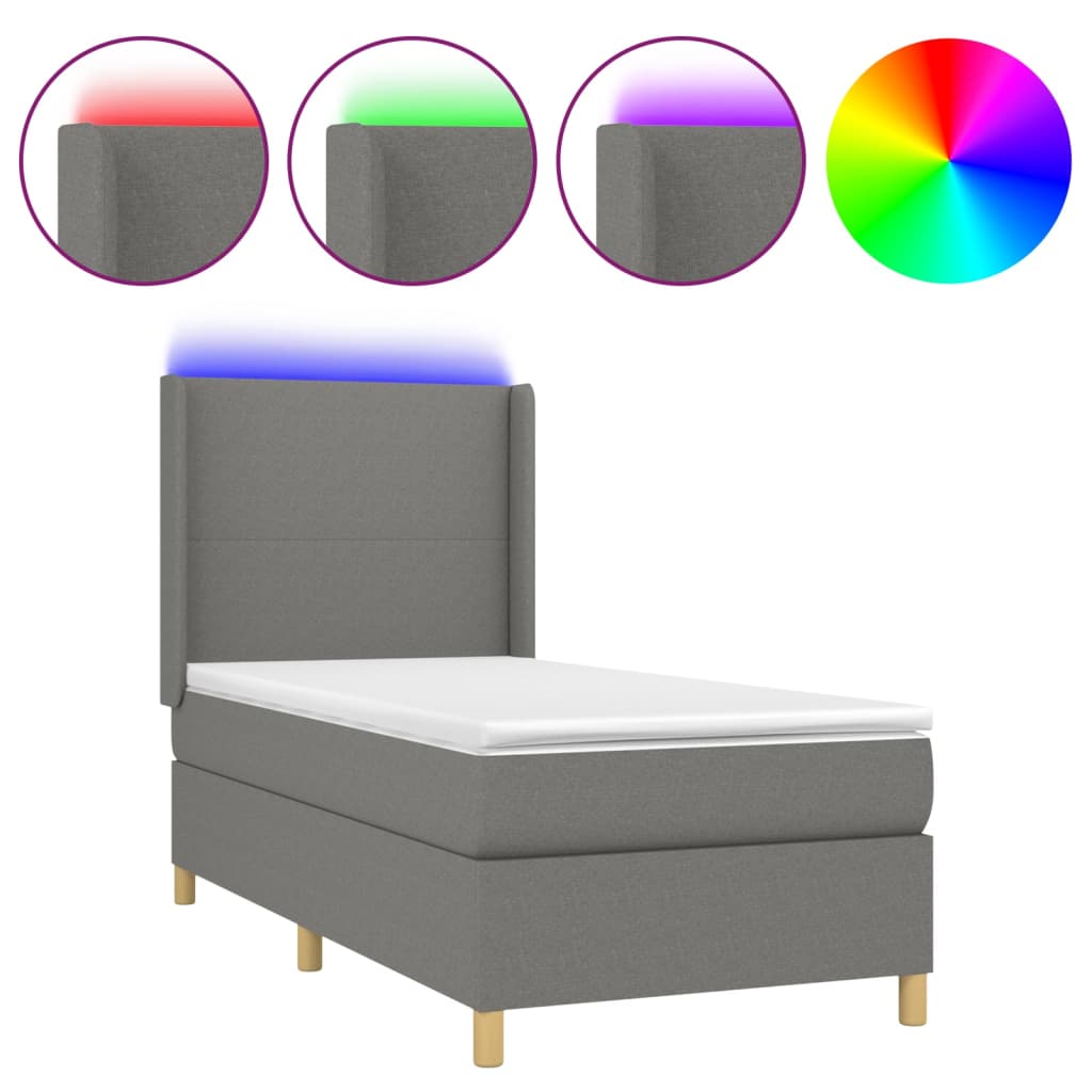 Boxspringbett Mit Matratze & Led Stoff Dunkelgrau