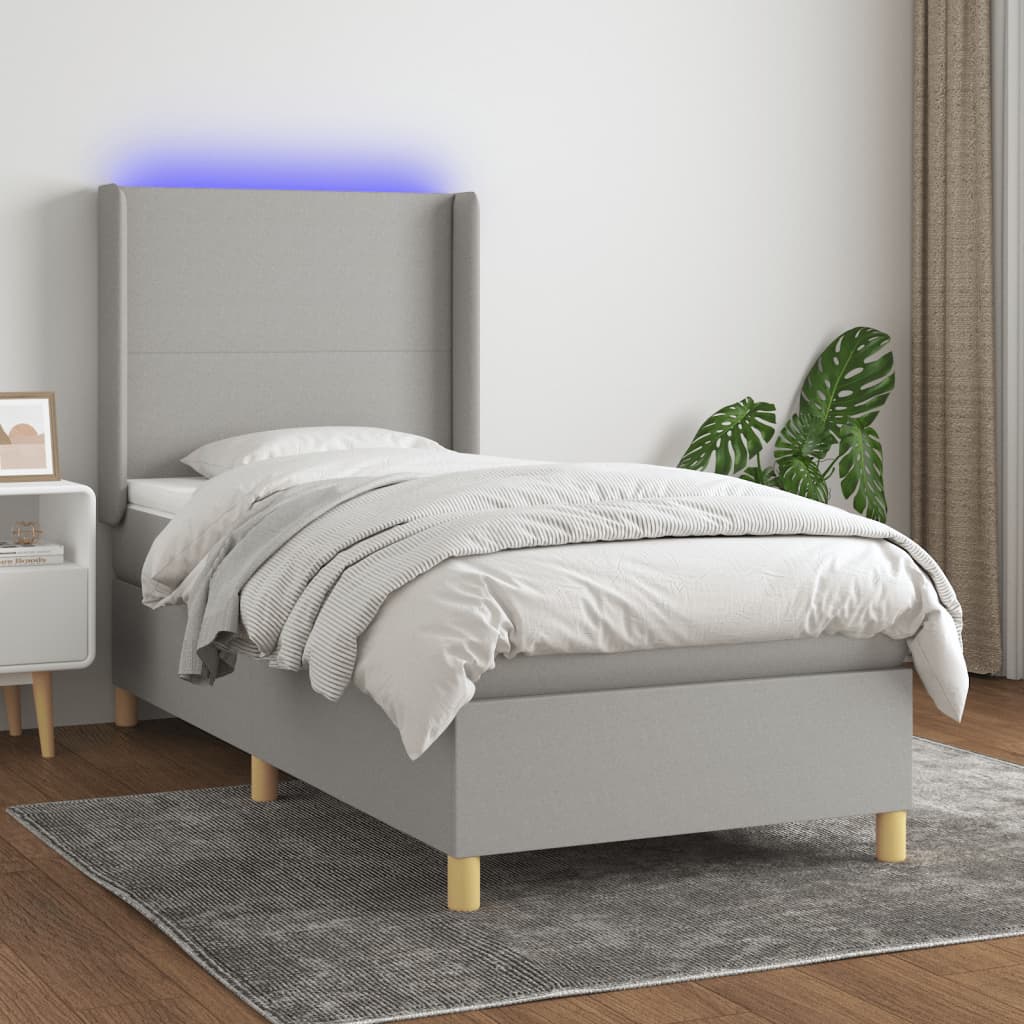 Boxspringbett Mit Matratze & Led Stoff Hellgrau