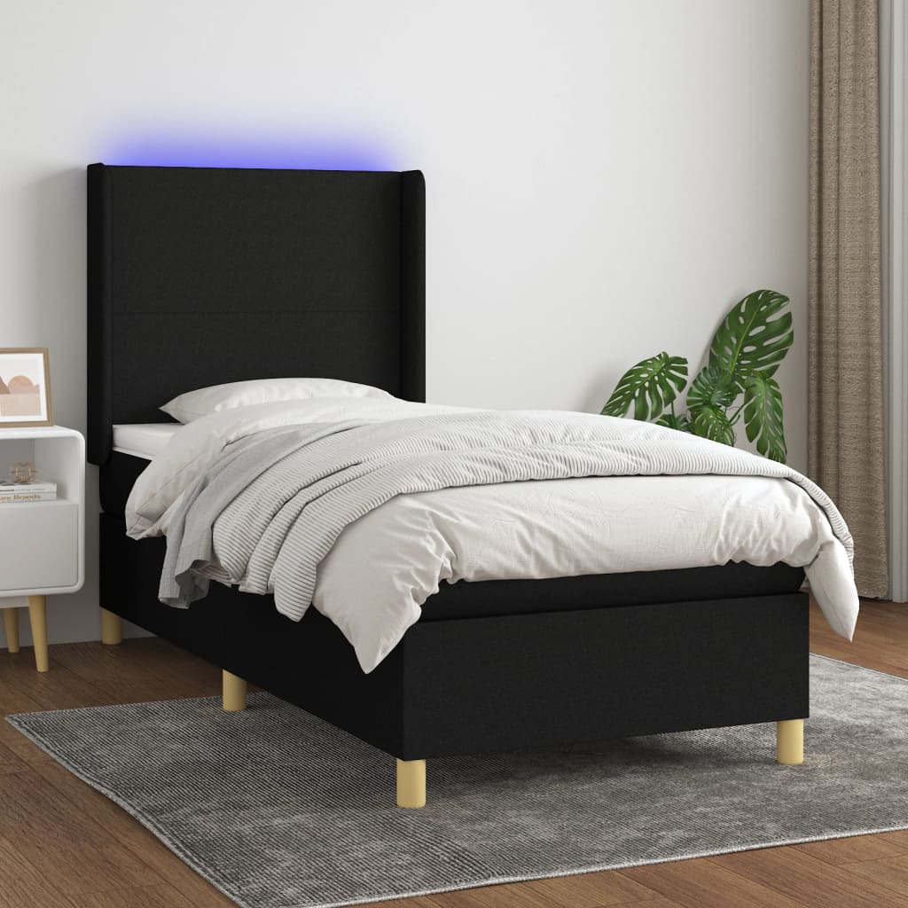 Boxspringbett Mit Matratze & Led Stoff Schwarz