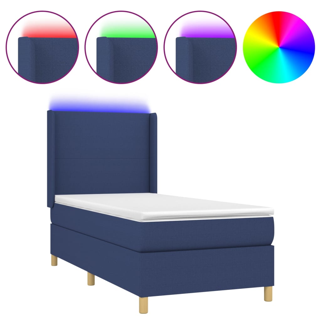 Boxspringbett Mit Matratze & Led Stoff Blau