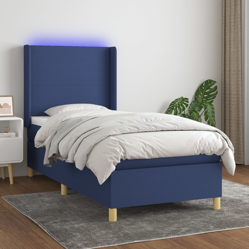 Boxspringbett Mit Matratze & Led Stoff Blau