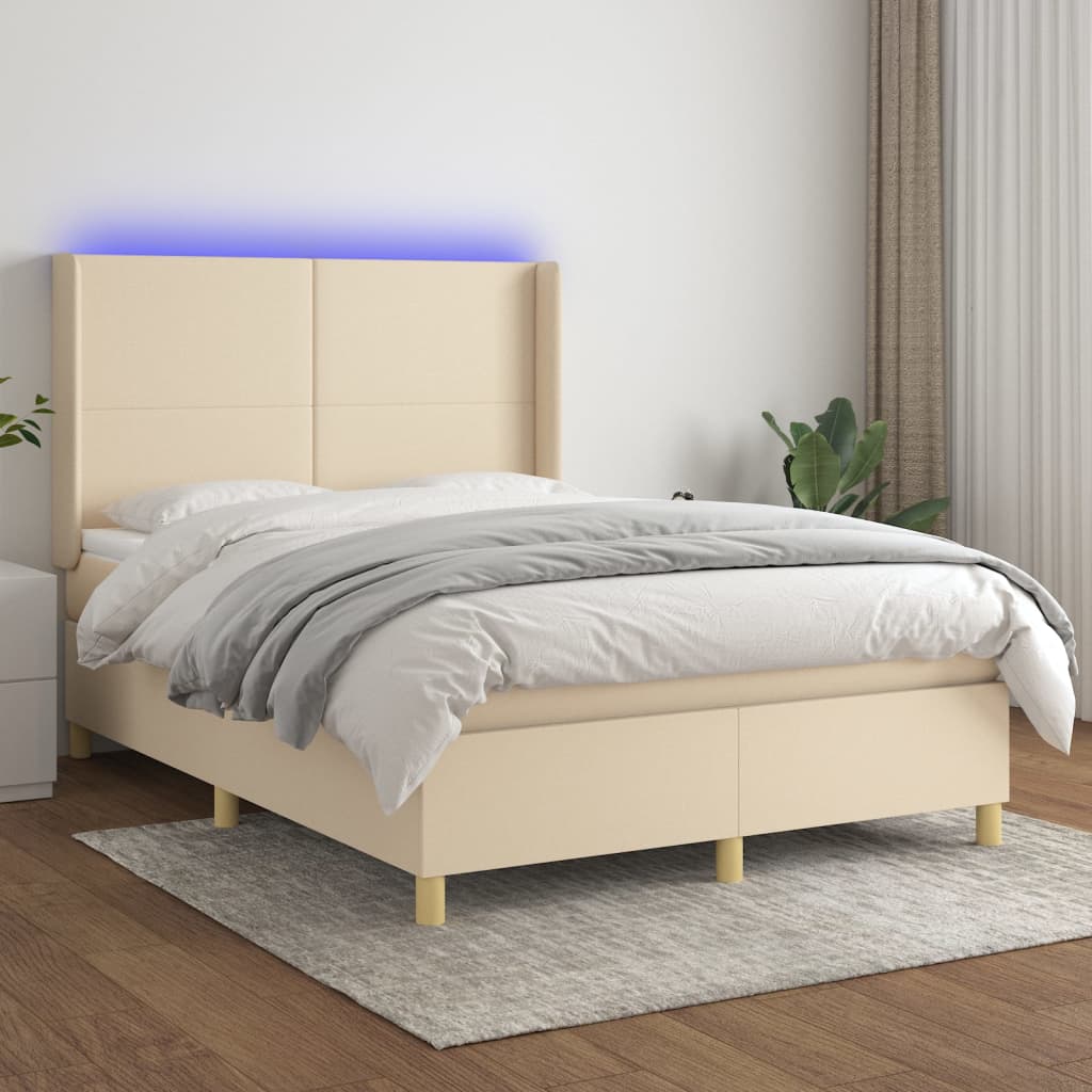 Boxspringbett Mit Matratze & Led Stoff Creme