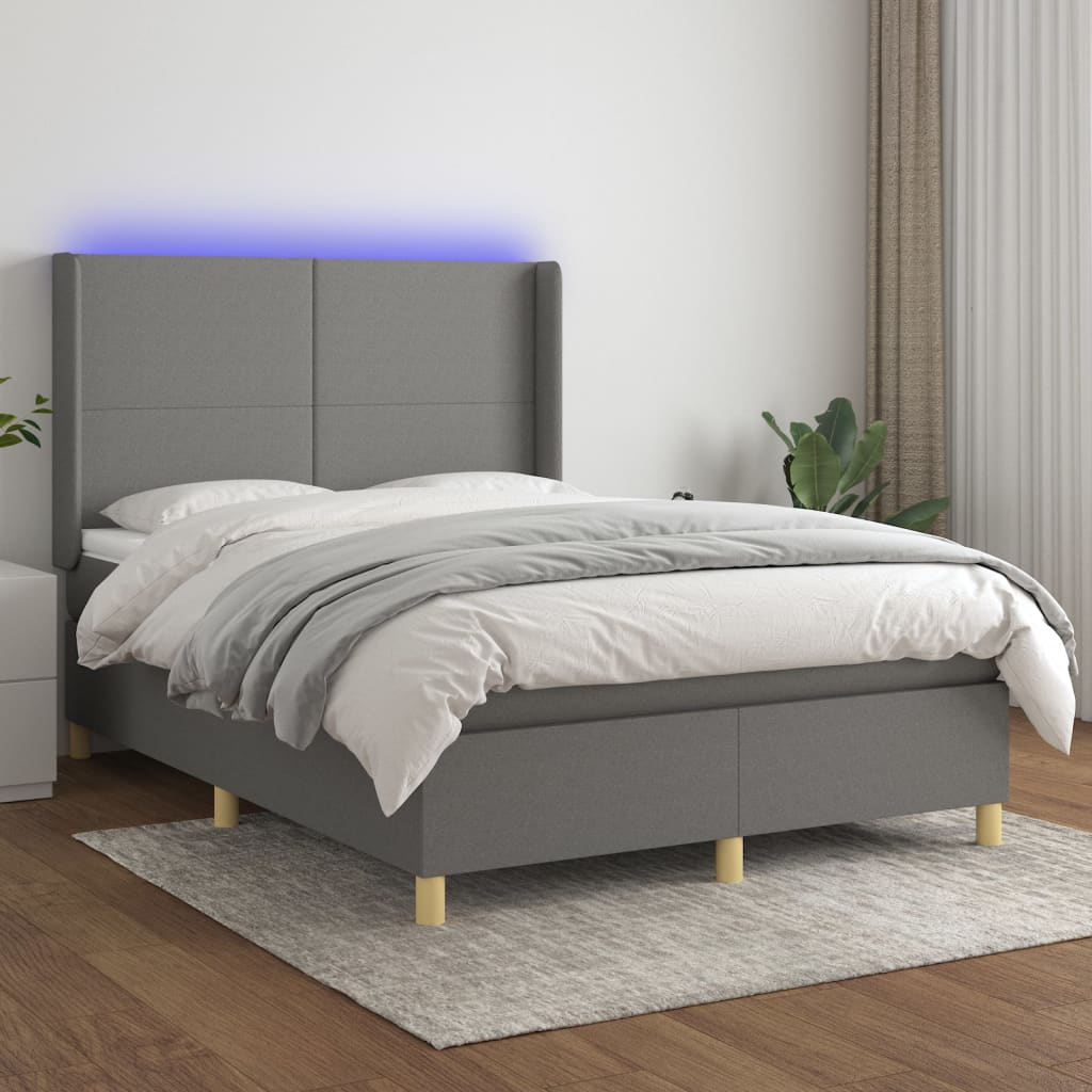 Boxspringbett Mit Matratze & Led Stoff Dunkelgrau