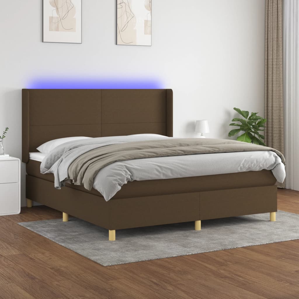 Boxspringbett Mit Matratze & Led Stoff Dunkelbraun