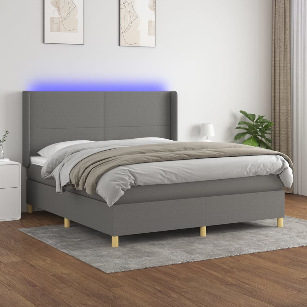 Boxspringbett Mit Matratze & Led Stoff Dunkelgrau