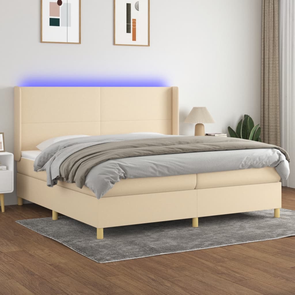 Boxspringbett Mit Matratze & Led Stoff Creme