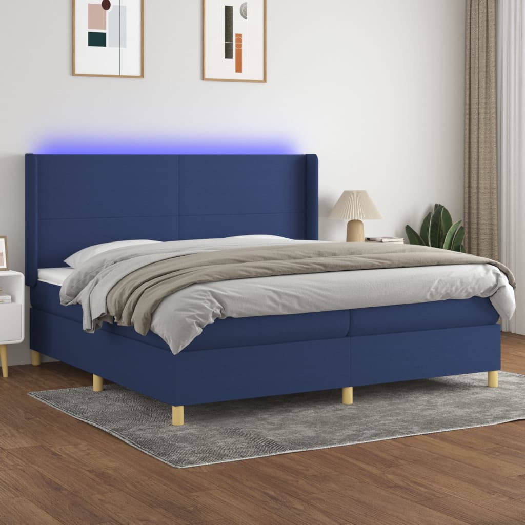 Boxspringbett Mit Matratze & Led Stoff Blau