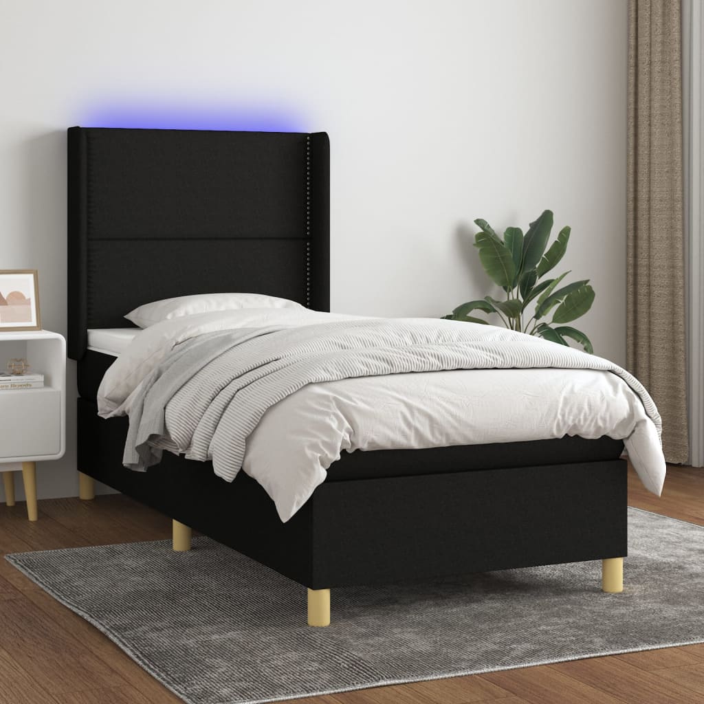 Boxspringbett Mit Matratze & Led Stoff Schwarz