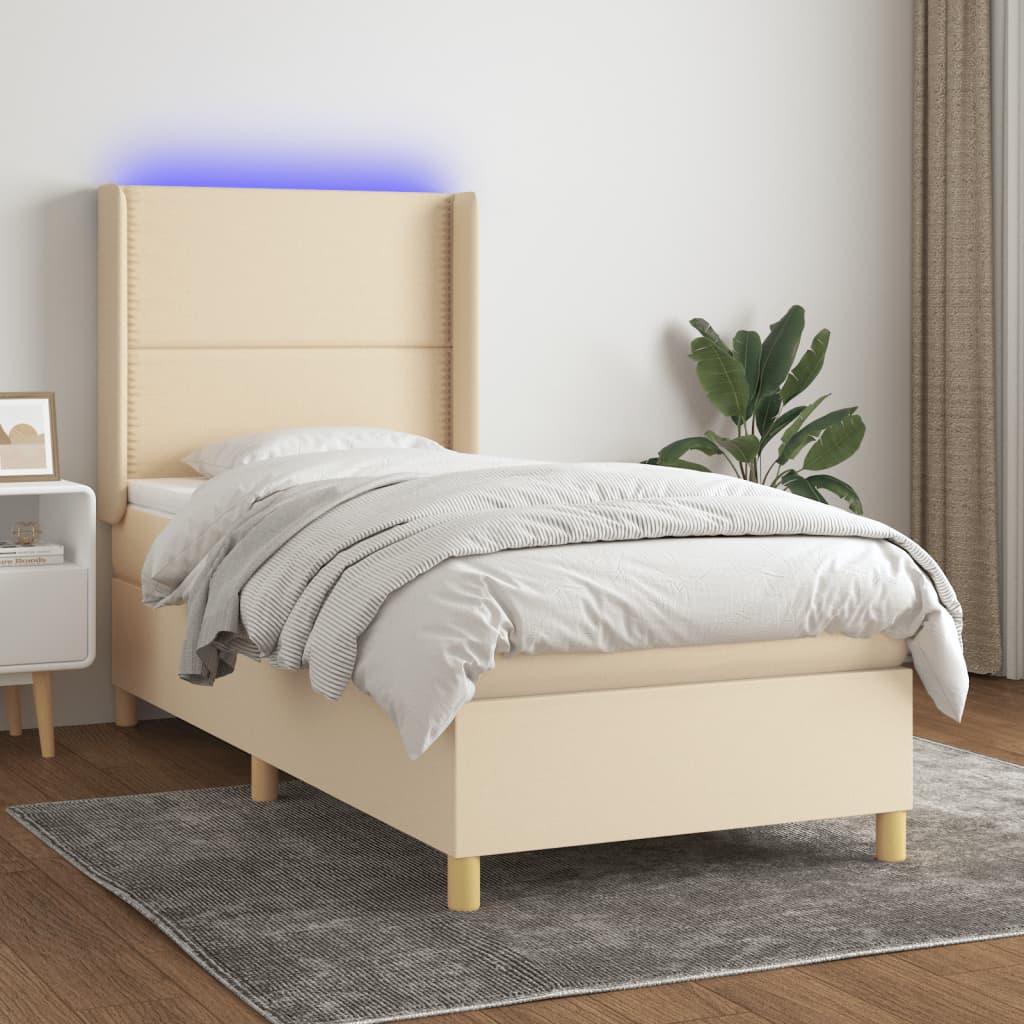 Boxspringbett Mit Matratze & Led Stoff Creme