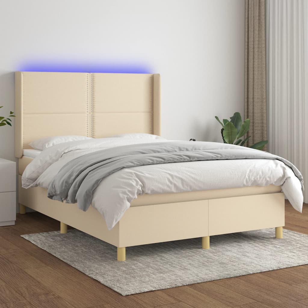Boxspringbett Mit Matratze & Led Stoff Creme