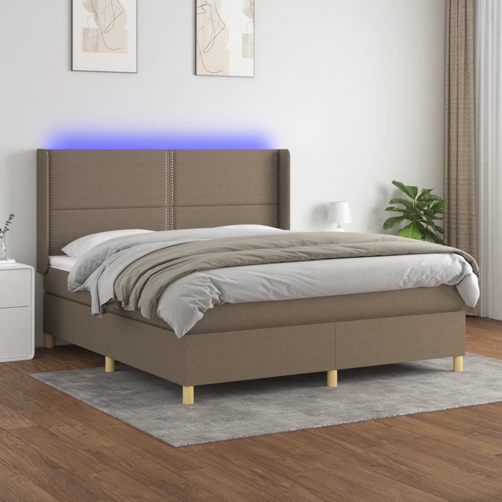 Boxspringbett Mit Matratze & Led Stoff Taupe