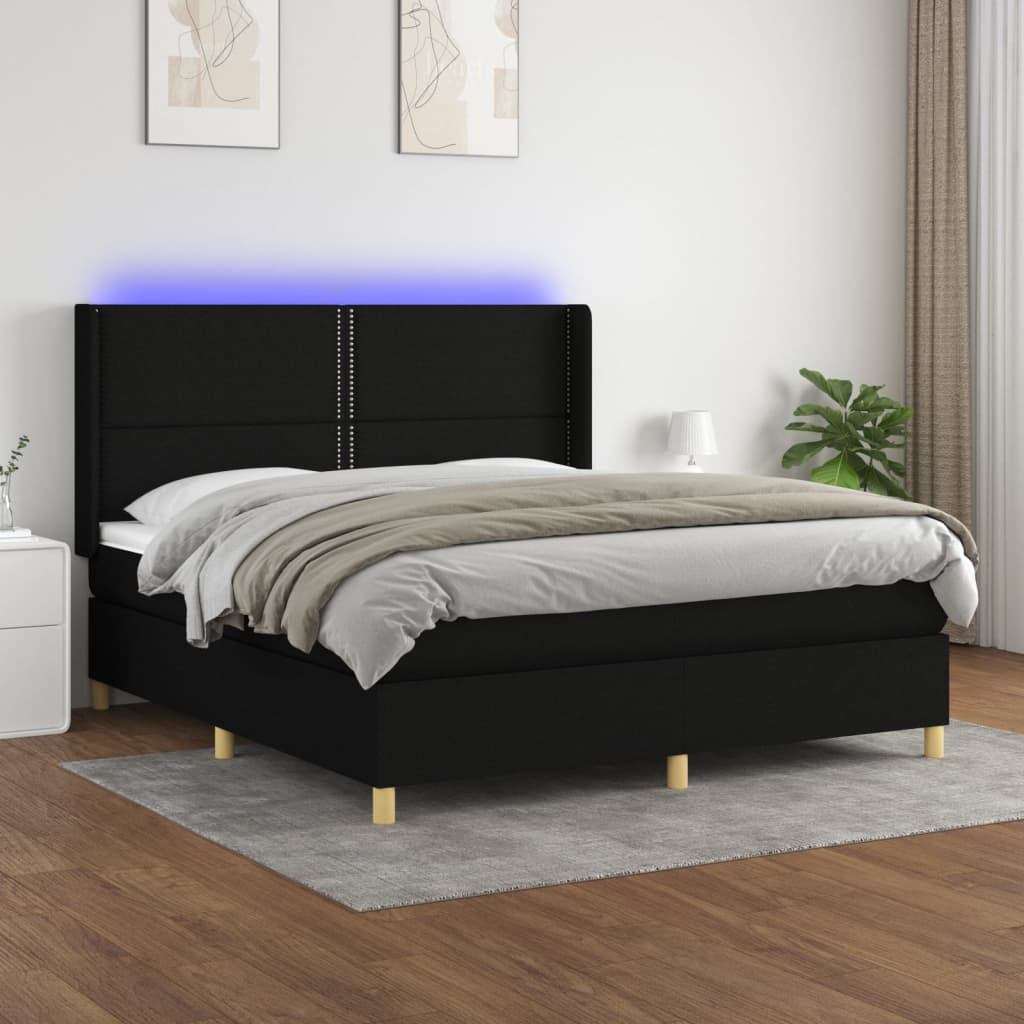 Boxspringbett Mit Matratze & Led Stoff Schwarz