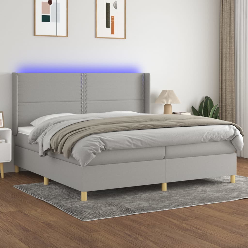 Boxspringbett Mit Matratze & Led Stoff Hellgrau