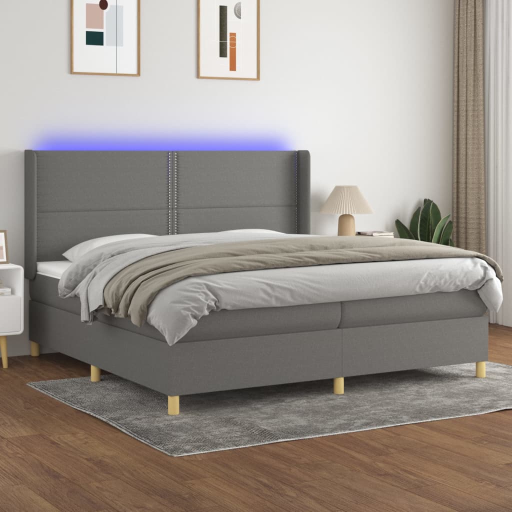 Boxspringbett Mit Matratze & Led Stoff Dunkelgrau