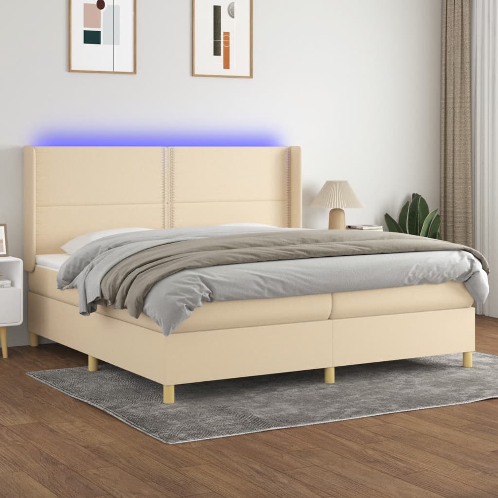 Boxspringbett Mit Matratze & Led Stoff Creme