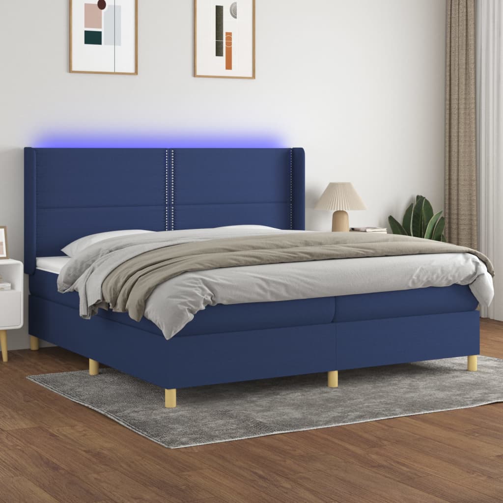Boxspringbett Mit Matratze & Led Stoff Blau