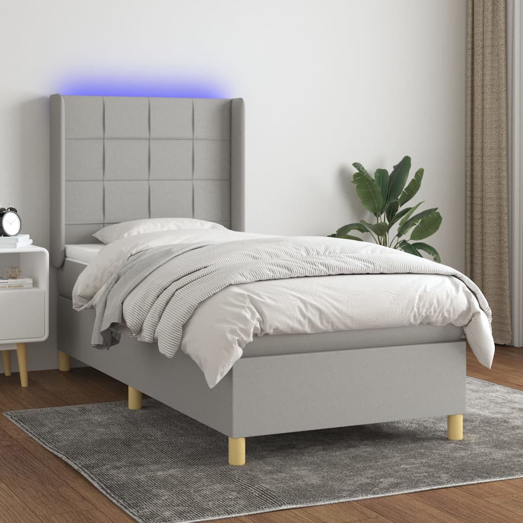 Boxspringbett Mit Matratze & Led Stoff Hellgrau