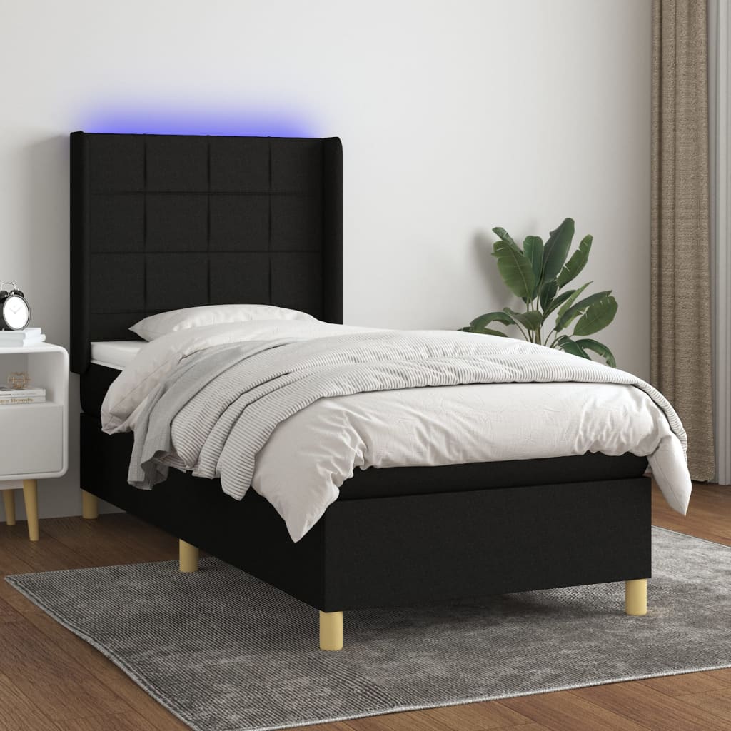 Boxspringbett Mit Matratze & Led Stoff Schwarz