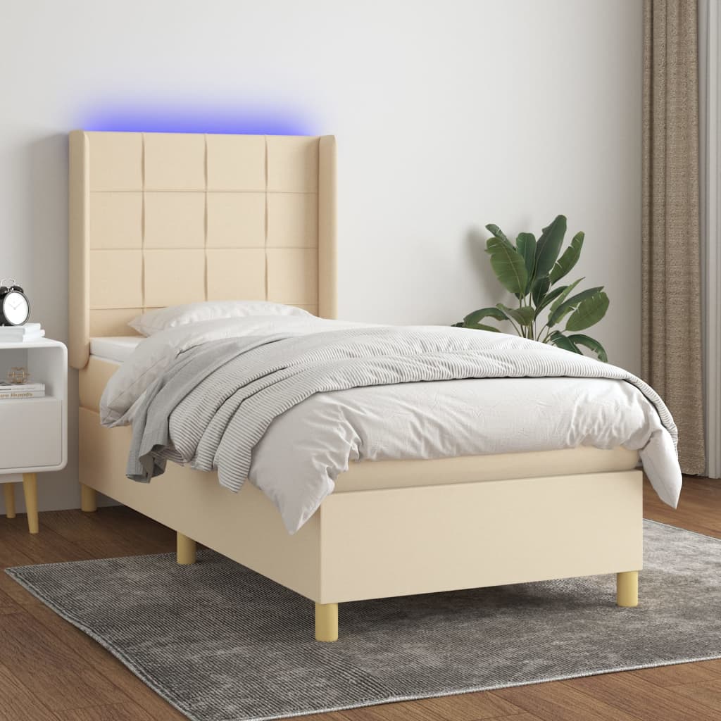 Boxspringbett Mit Matratze & Led Stoff Creme