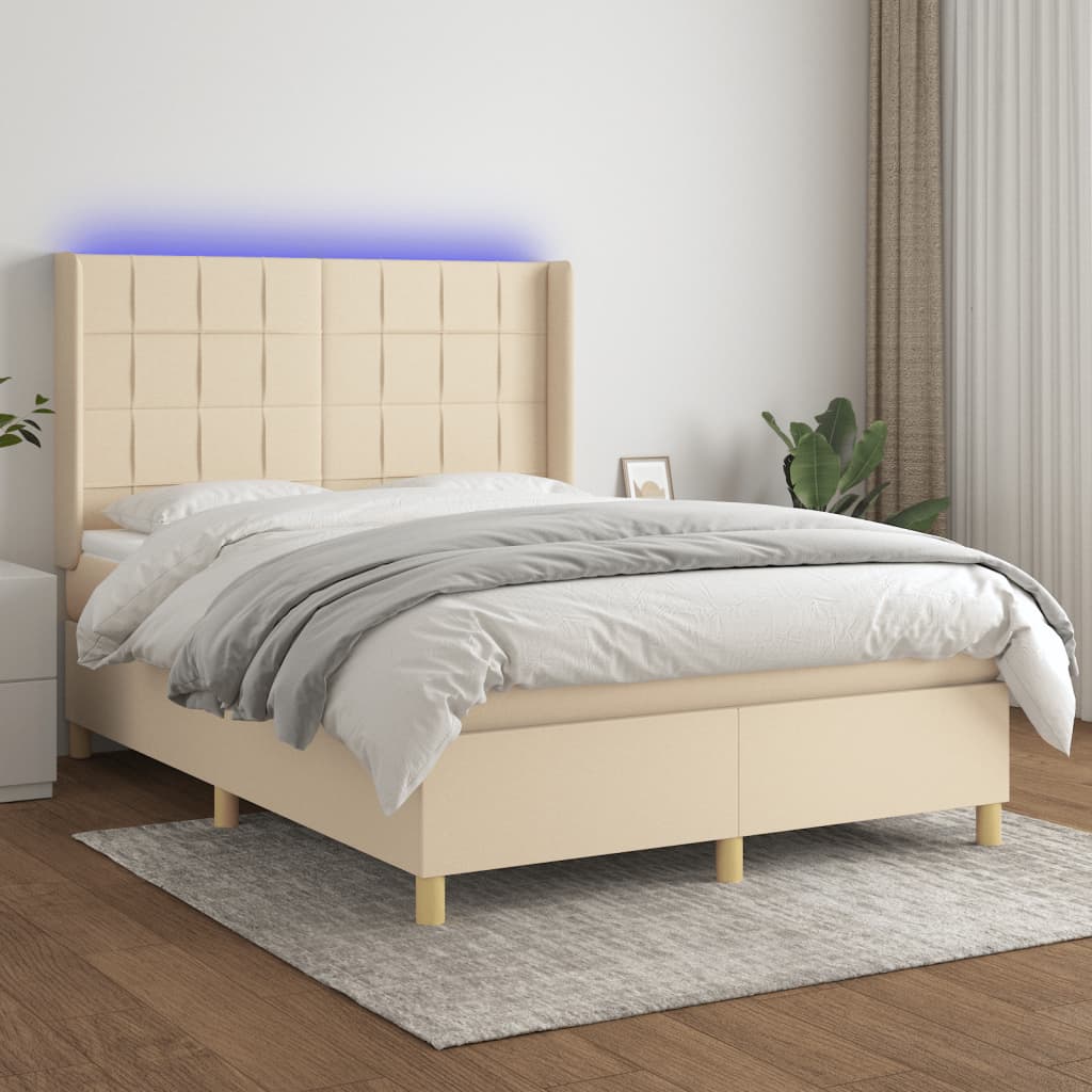 Boxspringbett Mit Matratze & Led Stoff Creme