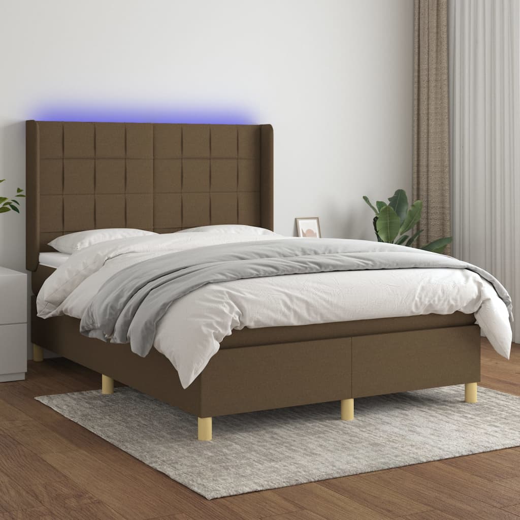 Boxspringbett Mit Matratze & Led Stoff Dunkelbraun