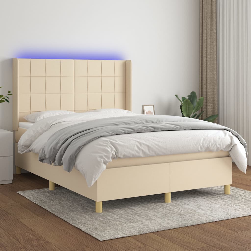 Boxspringbett Mit Matratze & Led Stoff Creme