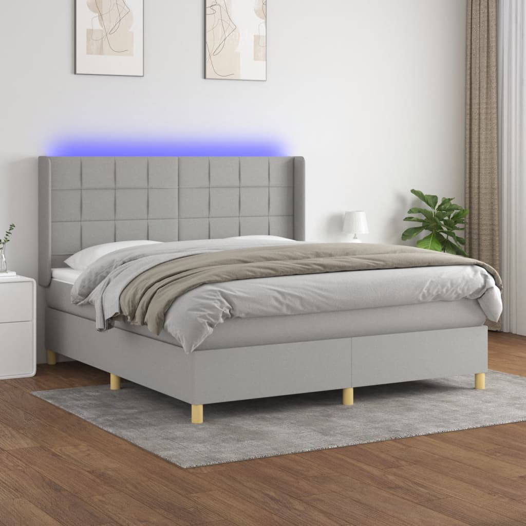 Boxspringbett Mit Matratze & Led Stoff Hellgrau