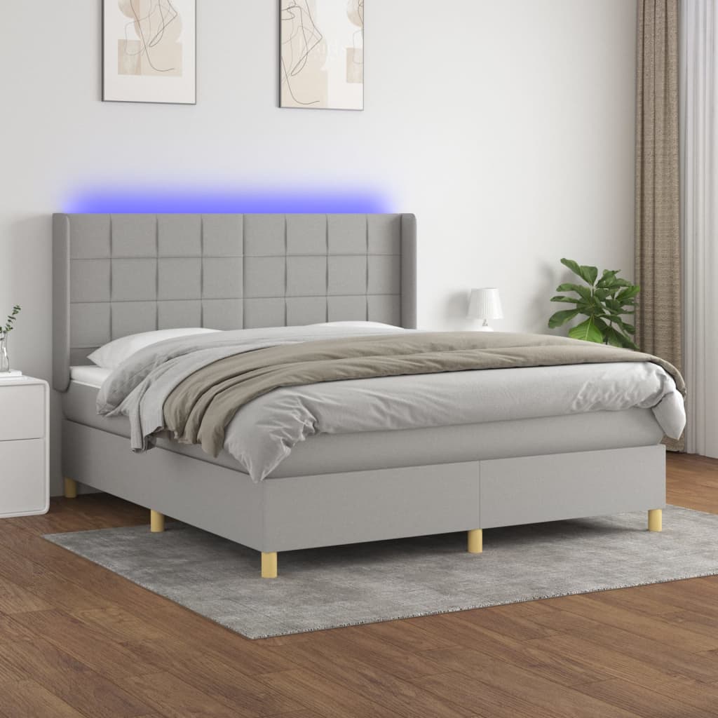 Boxspringbett Mit Matratze & Led Stoff Hellgrau
