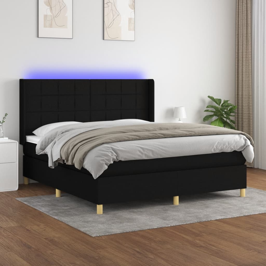 Boxspringbett Mit Matratze & Led Stoff Schwarz