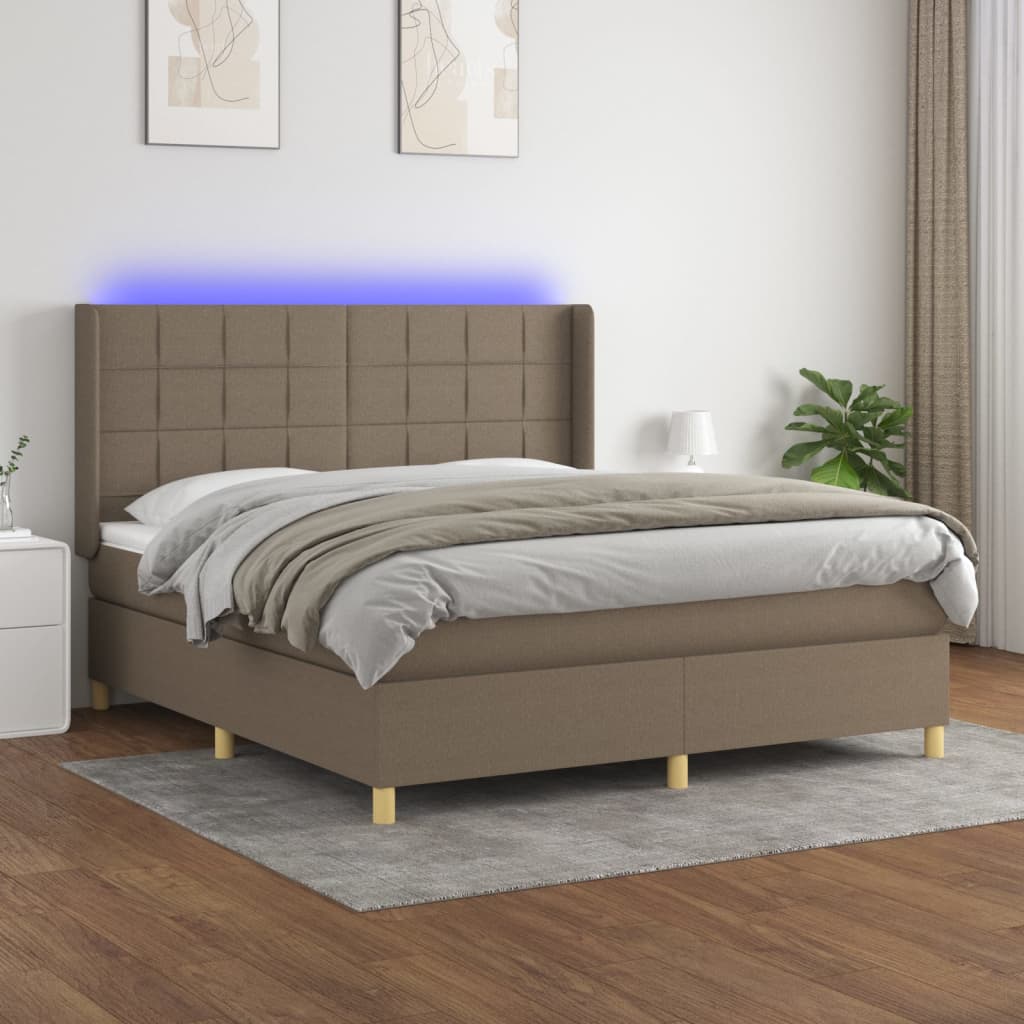 Boxspringbett Mit Matratze & Led Stoff Taupe