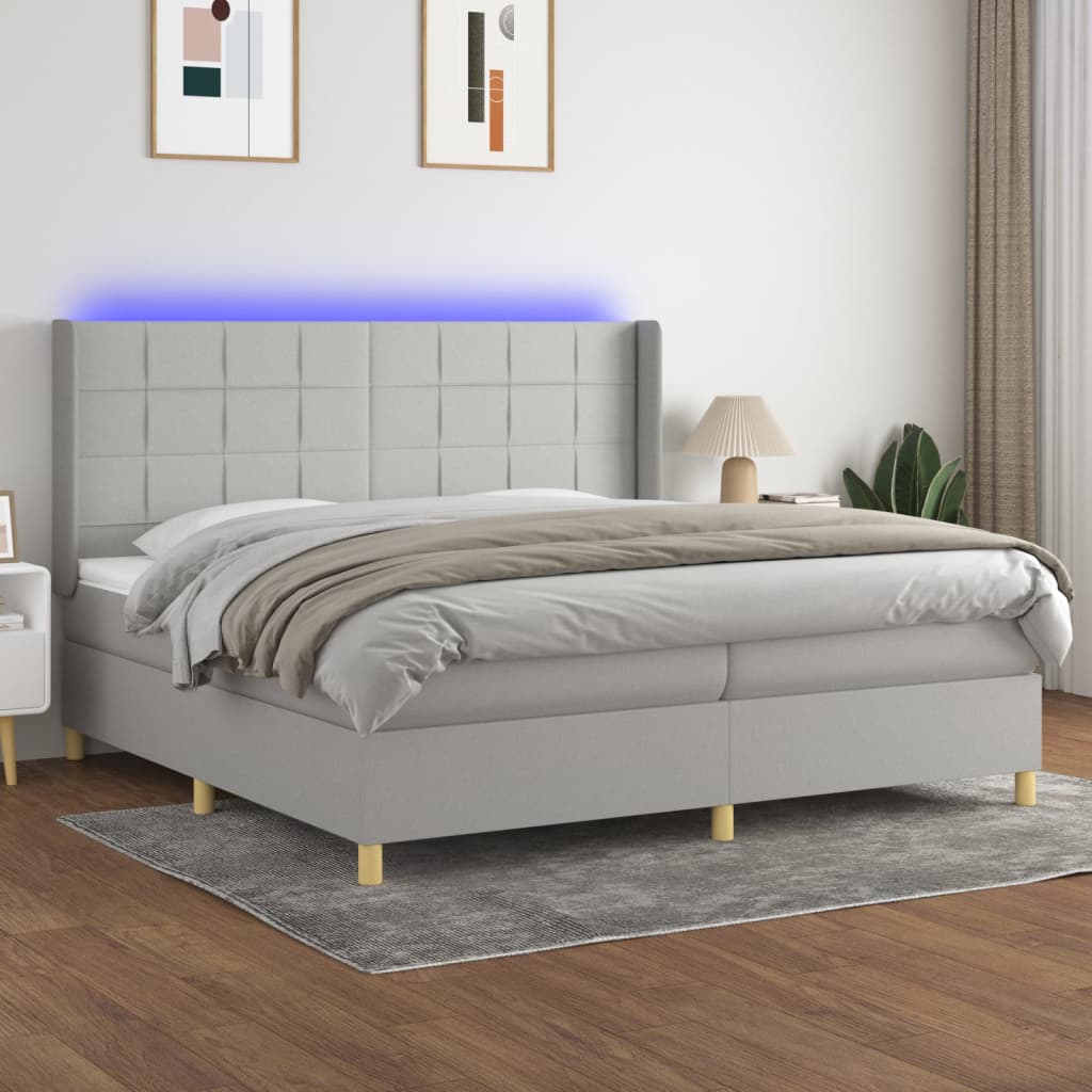 Boxspringbett Mit Matratze & Led Stoff Hellgrau