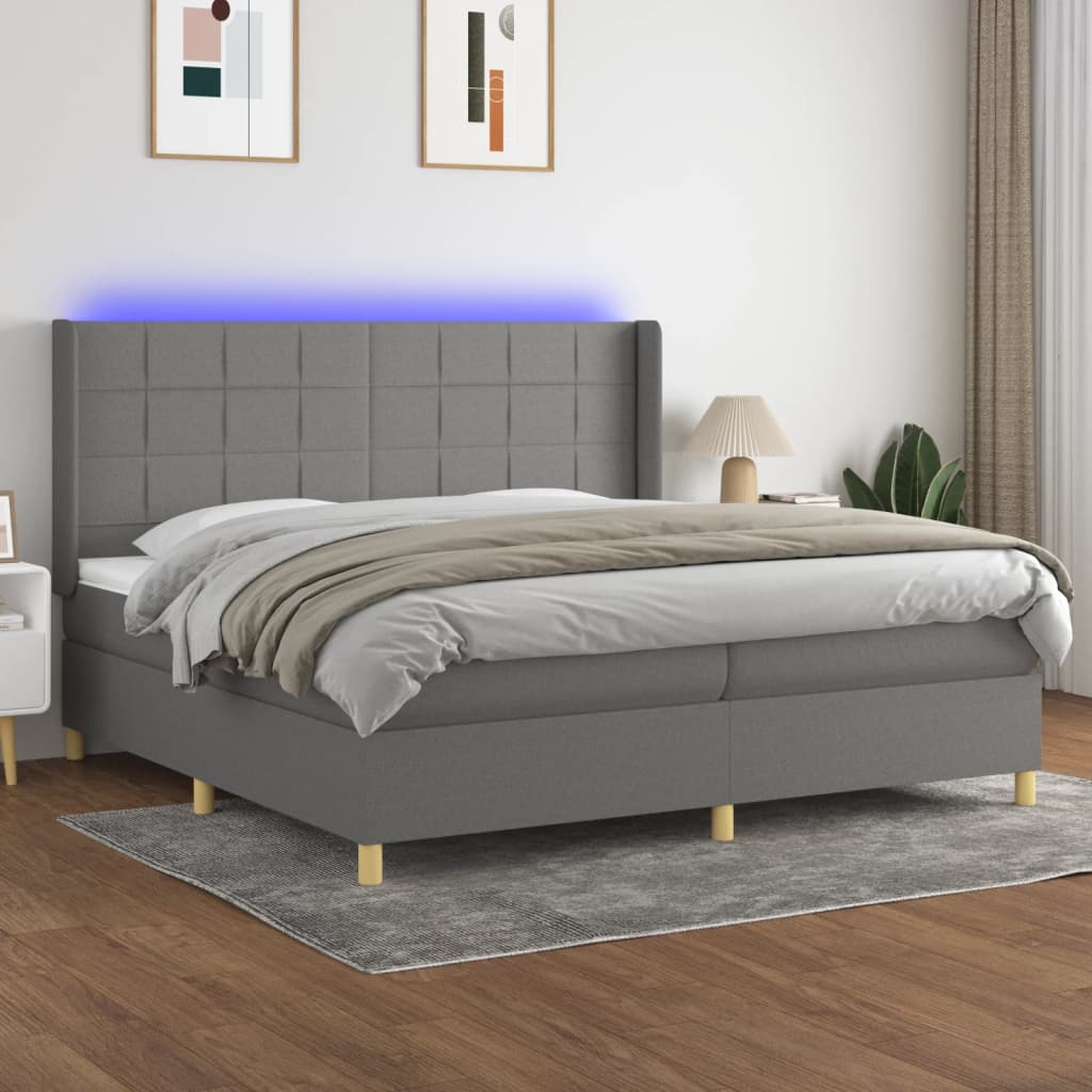 Boxspringbett Mit Matratze & Led Stoff Dunkelgrau
