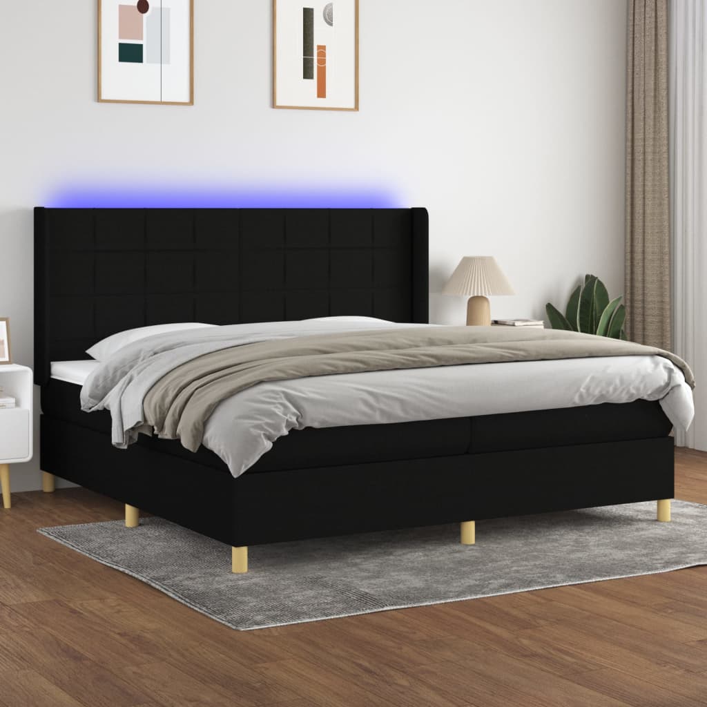 Boxspringbett Mit Matratze & Led Stoff Schwarz