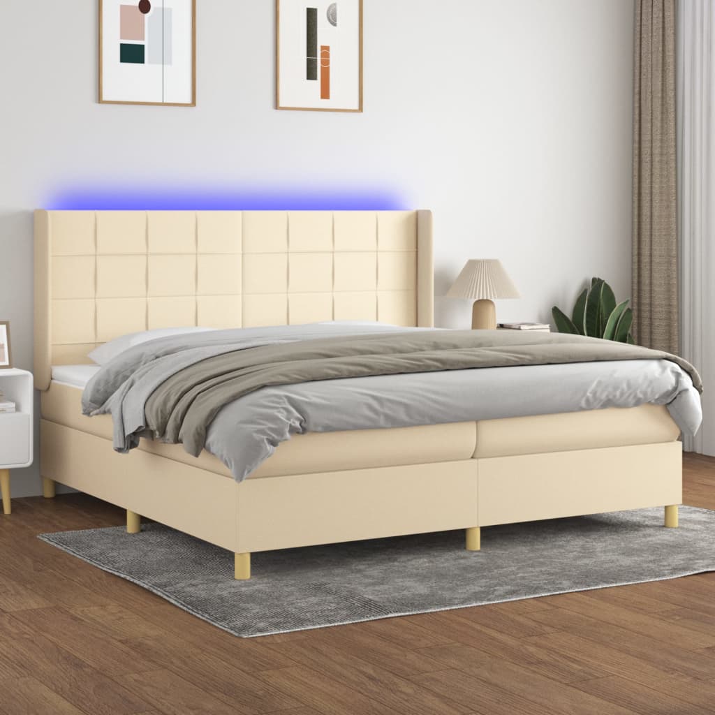 Boxspringbett Mit Matratze & Led Stoff Creme