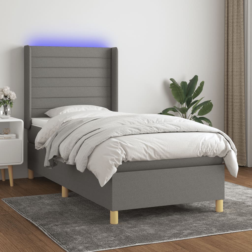 Boxspringbett Mit Matratze & Led Stoff Dunkelgrau