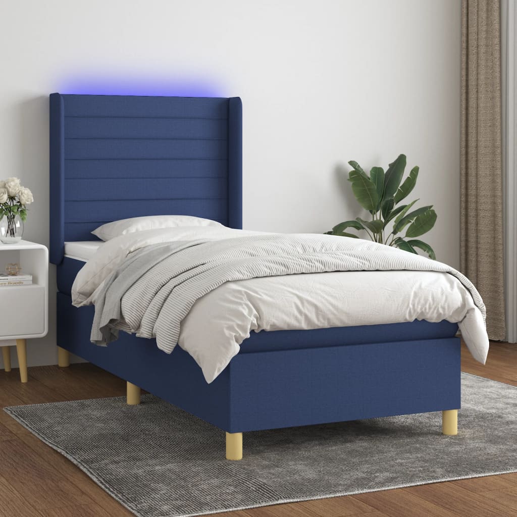 Boxspringbett Mit Matratze & Led Stoff Blau