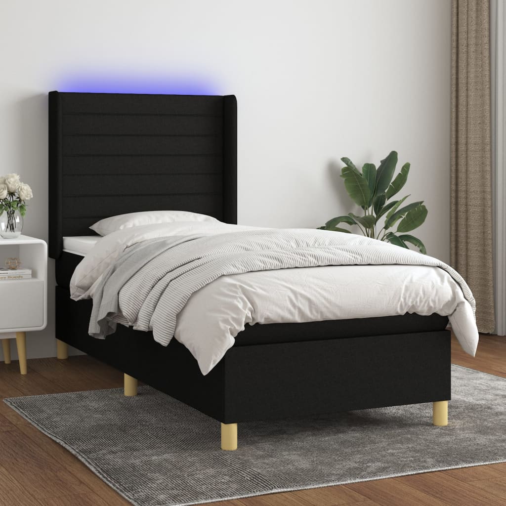 Boxspringbett Mit Matratze & Led Stoff Schwarz
