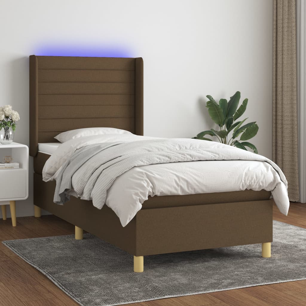 Boxspringbett Mit Matratze & Led Stoff Dunkelbraun