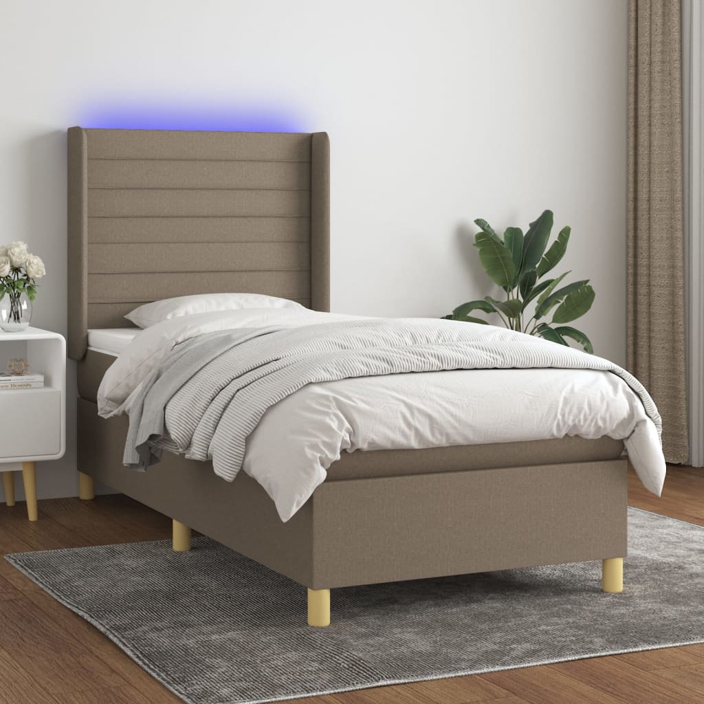 Boxspringbett Mit Matratze & Led Stoff Taupe