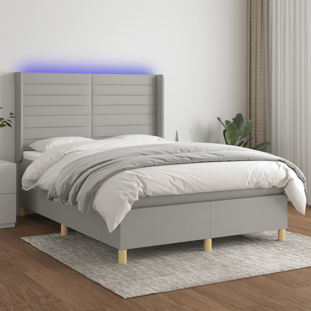 Boxspringbett Mit Matratze & Led Stoff Hellgrau