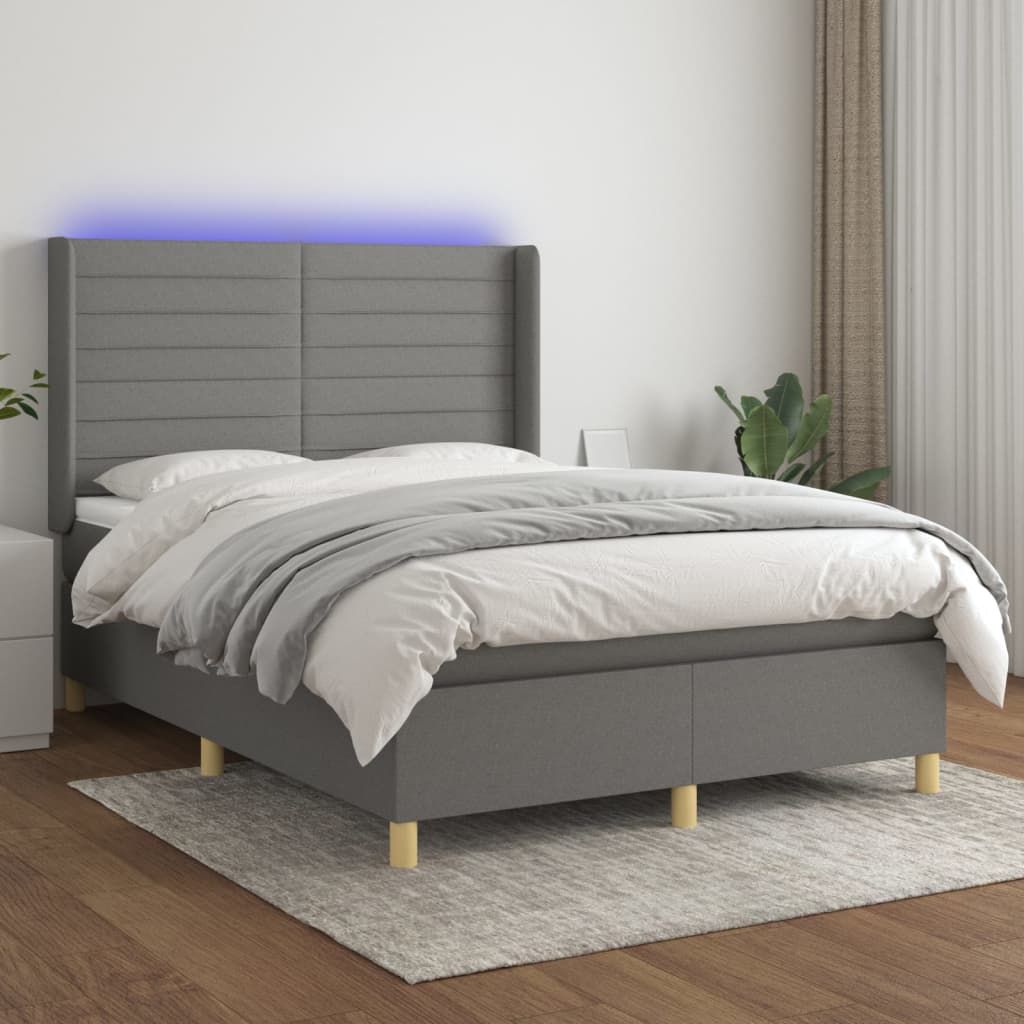 Boxspringbett Mit Matratze & Led Stoff Dunkelgrau